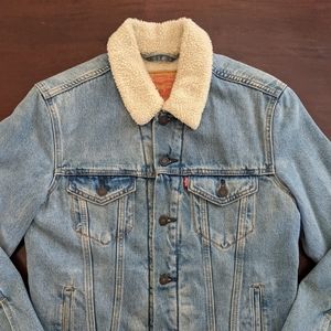Levi's Sherpa Lined Washed Denim Trucker Jacket